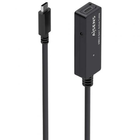 Cabo de extensão USB 3.2 com amplificador Aisens A107-0870 | USB tipo C macho - USB tipo C fêmea | Até 100 W | 20 Gbps | 10 m | Preto