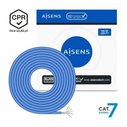 Cabo RJ45 SFTP Bobina AWG23 LSZH CPR Dca Aisens A146-0664 Cat.7 | 100m | Azul