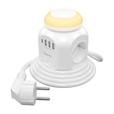 Aisens ASPS-3A1CL01-W com interruptor e luz noturna | 4 tomadas | 1 USB tipo C | 3 USB | Cabo de 1,8 m | Branco