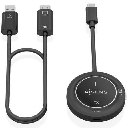 Adaptador / transmissor de vídeo sem fio Aisens ASWL-H2KC30M004-BK  |   100 W USB Tipo C para HDMI