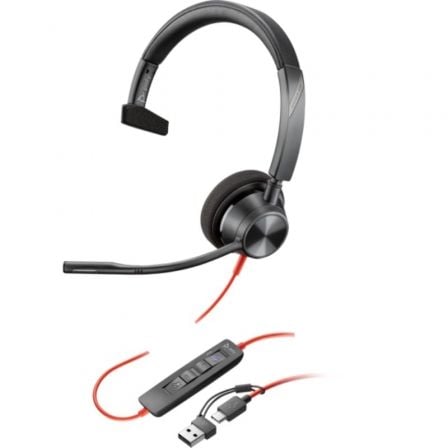 Poly Blackwire 3310 para Microsoft Teams + adaptador USB-C| A | com microfone | USB tipo C | preto