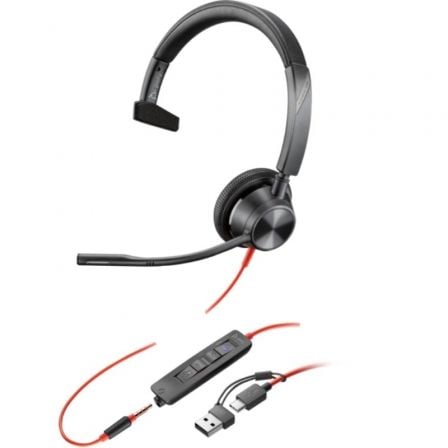 Poly Blackwire 3315 para Microsoft Teams + adaptador USB-C| A | com microfone | conector 3,5 | preto