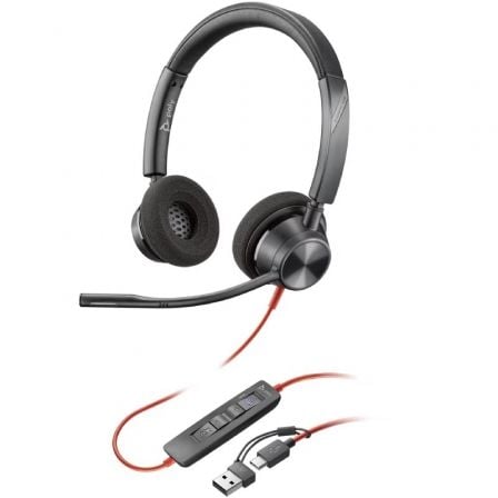 Poly Blackwire 3320 para Microsoft Teams USB-C + USB-C   |  A adaptador | com microfone | USB tipo C | preto