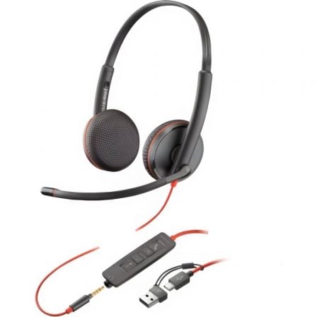 Poly Blackwire 3225 + 3,5 mm + adaptador USB-C| A | com microfone | entrada 3,5 - USB tipo C | a granel | preto