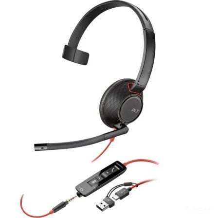 Poly Blackwire 5210 + 3,5 mm + adaptador USB-C   |  A | com microfone | Entrada 3,5 - USB Tipo C | Entrada 3,5 - USB Tipo C | A granel | Preto