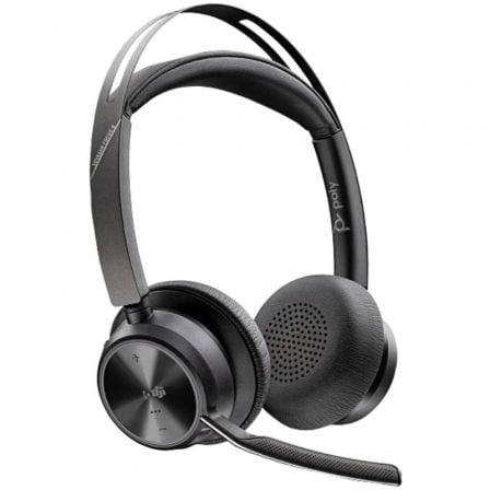 Poly Voyager Focus 2 para Microsoft Teams + adaptador USB-C para A + suporte de carregamento | com microfone | Bluetooth | preto