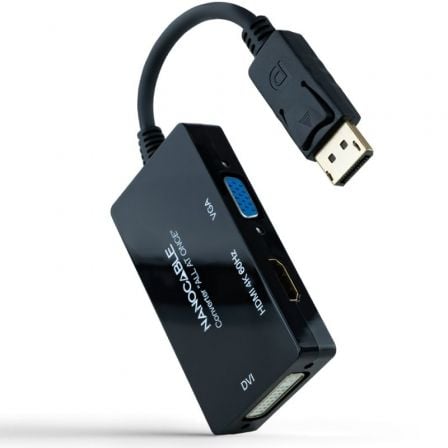 Cabo DisplayPort Nanocable 10.16.3301-ALL | HDMI Fêmea - DVI-D Fêmea - VGA Fêmea | 20 cm | Preto