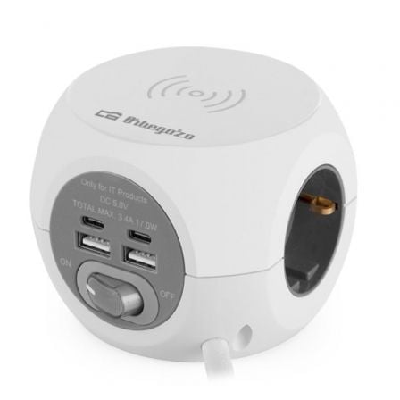 Orbegozo EN 4500 com carregamento | 3 tomadas | 2 USB - 2 USB tipo C | Cabo de 1,5 m | Branco e cinza