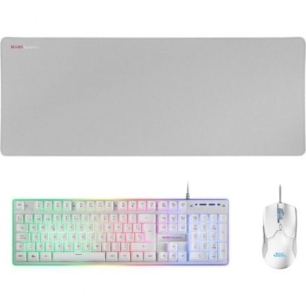 Pack Mars Gaming MCPX | Teclado H-MECH + Rato óptico + MousePad | Branco
