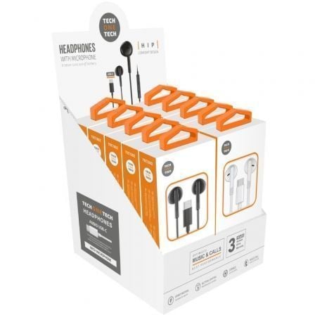 Tech One Tech EarTECH TEC1303 com display | com microfone | USB tipo C | inclui 5 auriculares brancos e 5 auriculares pretos