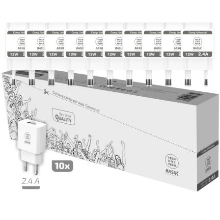 Pack com 10 carregadores de parede Tech One Tech Basik TEC2954 | 1xUSB | 12W