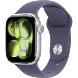 Apple Watch Series 11 | GPS | 46 mm | Prateado | Pulseira desportiva Lilás Nebuloso M / L
